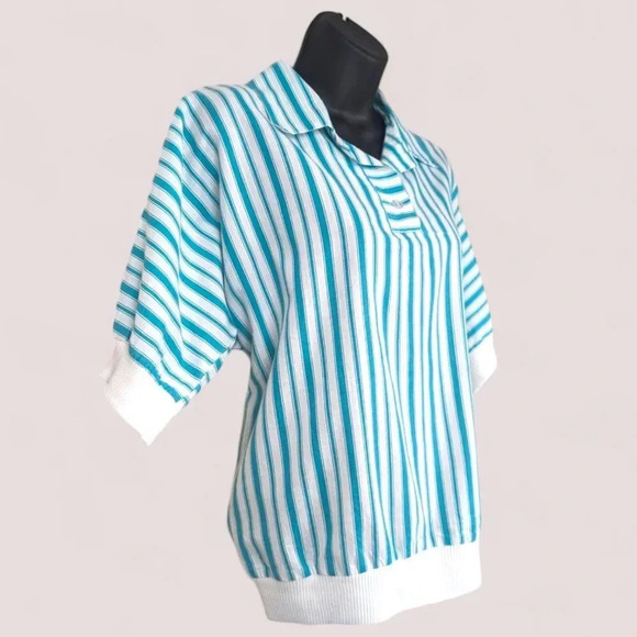 Vintage Blair Blue & White Striped Collared Top - Picture 2 of 6